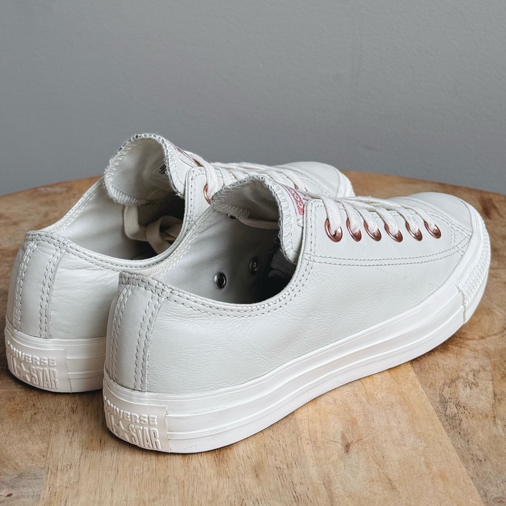Converse Low Top Sneakers in White with Rose Gold Eyelets - Picture 10 of 14